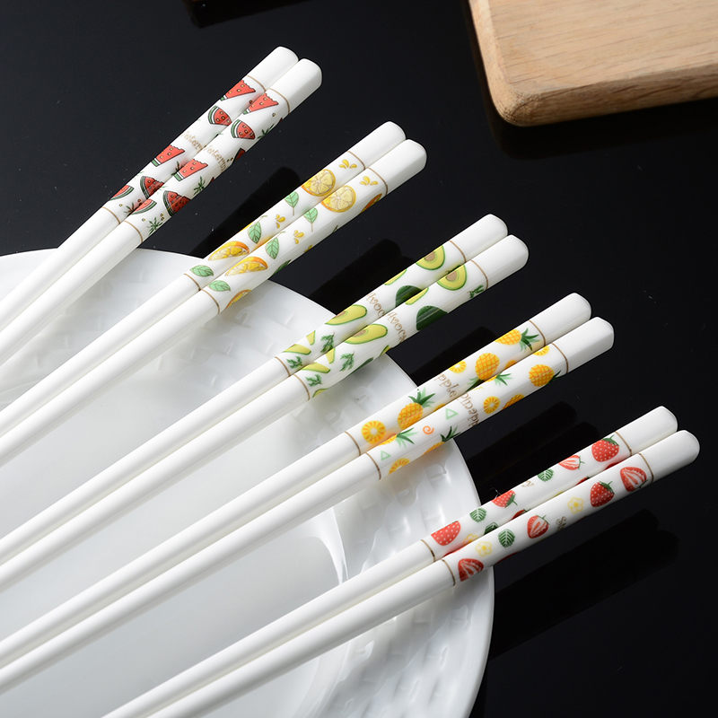 5 Double Ceramic Chopsticks Nets Red Chopsticks Fruit Pattern Single one person One chopstick Bone Porcelain Home Individuality Non-slip Weave
