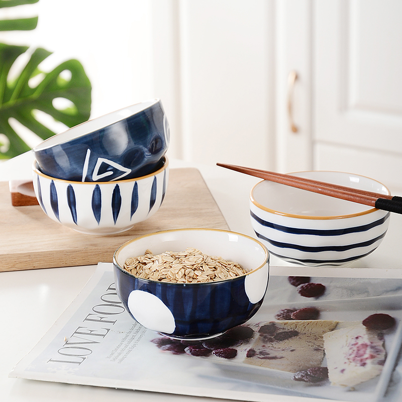 Japanese-style small rice bowl household single double four combination soup bowl ceramic tableware rice bowl net red porcelain bowl to eat