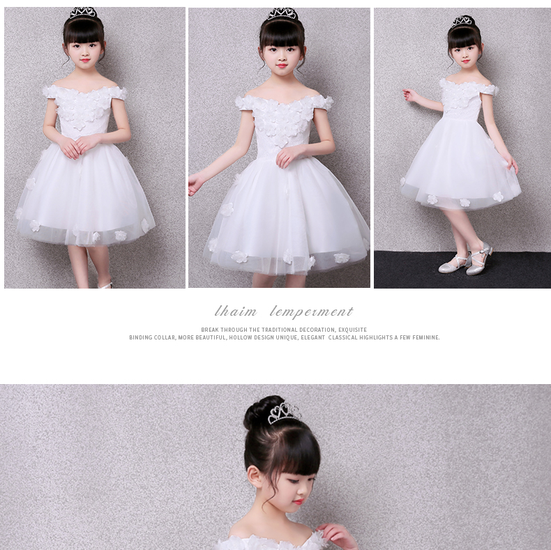 Cô gái ăn mặc cô gái sinh nhật từ vai phồng công chúa váy trẻ em chủ nhỏ catwalk trang phục piano - Váy trẻ em váy dài tay bé gái