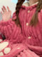 Three-Layer Quilted Long Nightgown, Thickened Coral Fleece, Plush Strawberry Bear Pajamas for Women, Winter Flannel Set