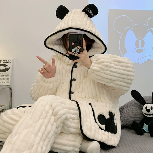 Зимняя пижама, стеганый утепленный фланелевый коралловый бархатный комплект, коллекция 2023