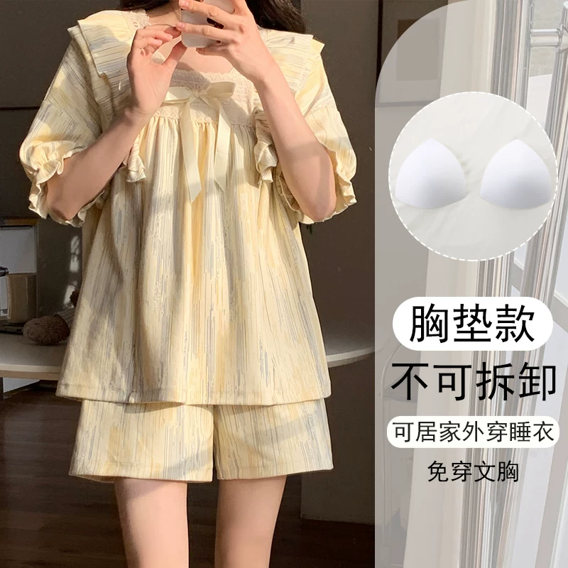 Pijama, летом тонкая майка с чашками, китайский стиль, с коротким рукавом