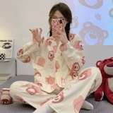 可爱睡衣女春秋季天2024年新款长袖可外穿大尺码套装草莓小熊家居服