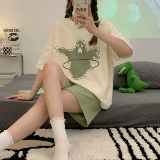 Летняя милая тонкая хлопковая мультяшная пижама, коллекция 2023, короткий рукав, большой размер