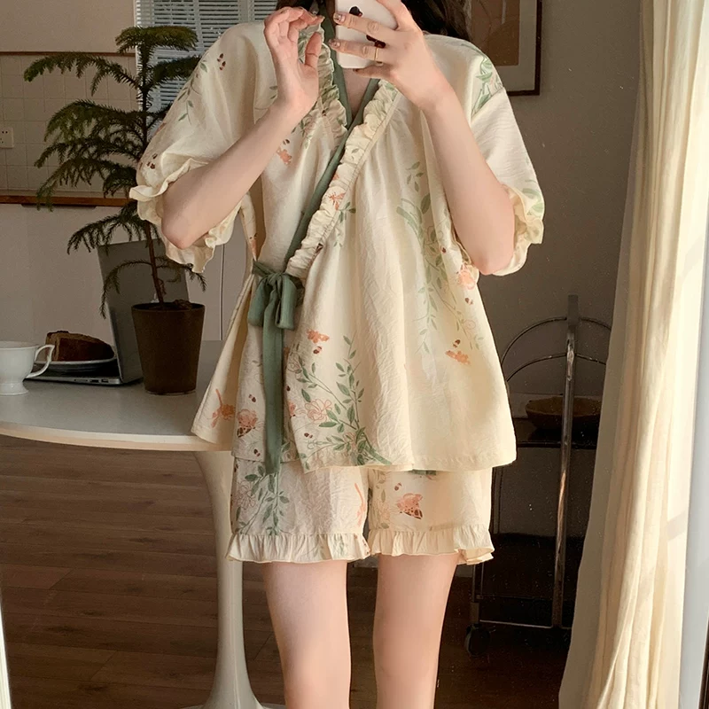 Pijama, летом тонкая майка с чашками, китайский стиль, с коротким рукавом