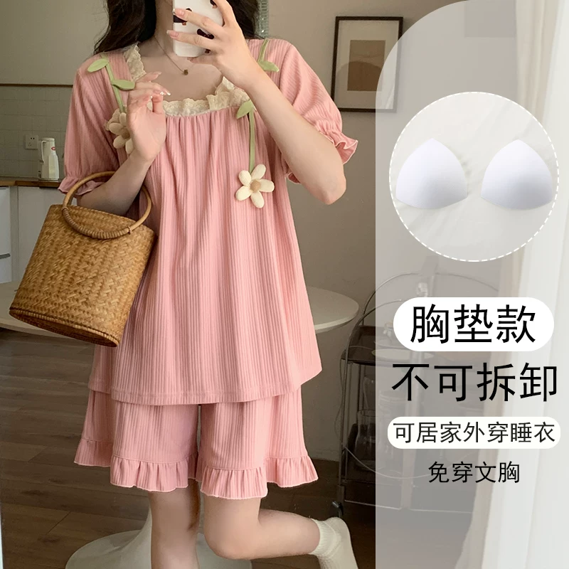 Pijama, летом тонкая майка с чашками, китайский стиль, с коротким рукавом
