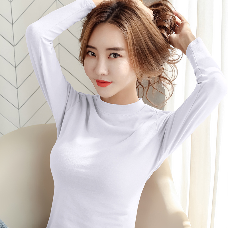 images 4:Pure cotton small turtleneck shirt woman 2024 new spring and autumn with long sleeved cotton tights collar blouse - Taobao
