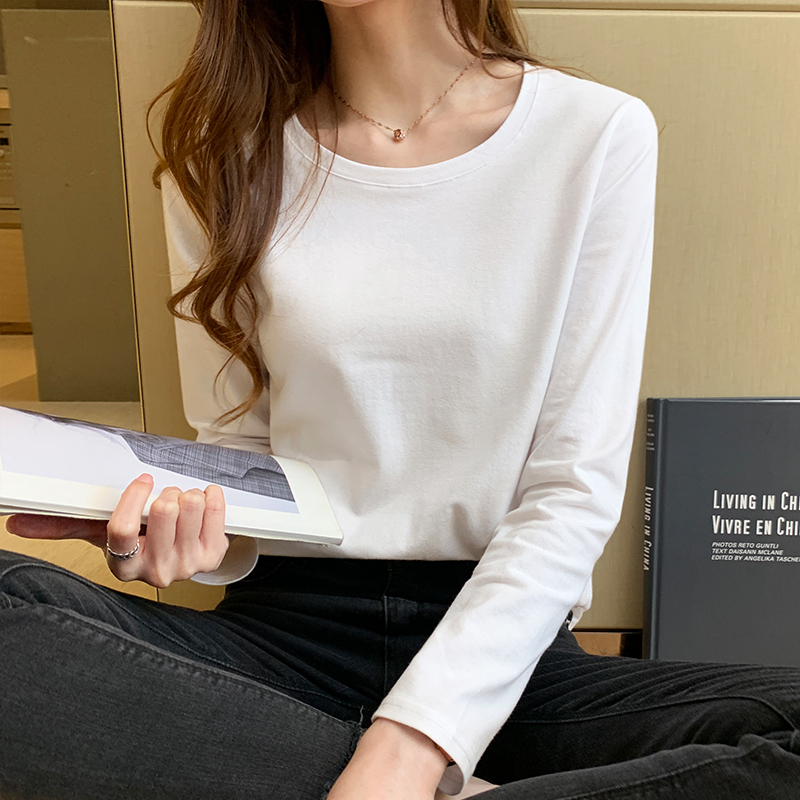 White Long-Sleeve T-Shirt for Women, Korean Style Cotton Base Layer, 2026 New Spring and Autumn Trendy Versatile Top White Long-Sleeve T-Shirt for Women, Korean Style Cotton Base Layer, 2026 New Spring and Autumn Trendy Versatile Top