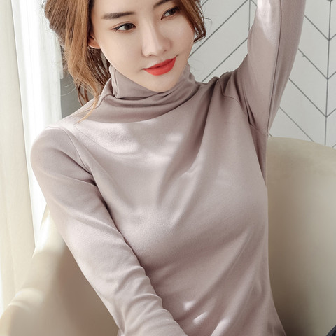 In autumn and winter, the high-collar undershirt female cotton long-sleeved t-shirt is mounted in spring and autumn and loaded with black masks