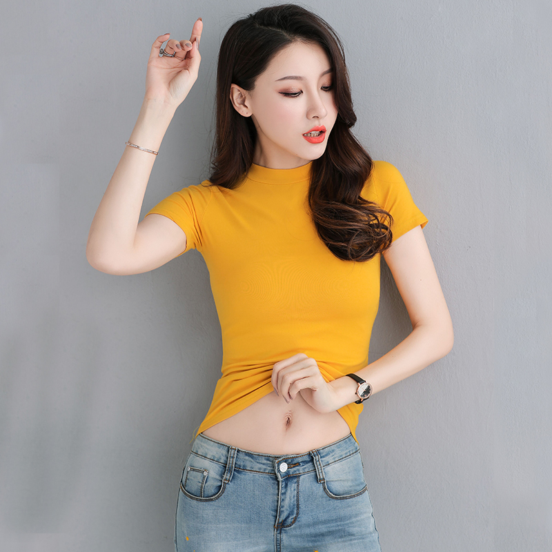 images 8:Five-pointed half-collar T-shirt tights lead the bottom shirt 2022 new medium-sleeved pure cotton seven-sleeved top summer