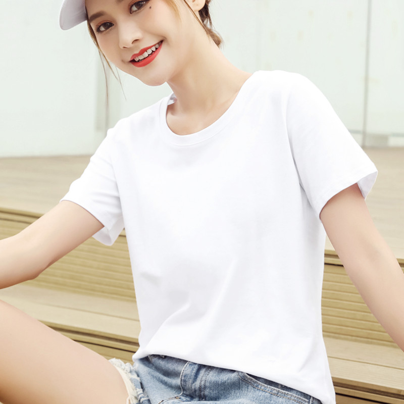 images 0:Pure cotton short-sleeved T-shirt female 2022 new summer short Korean version female student half-sleeved loose enough to catch clothes