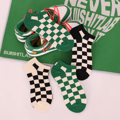 uniquesocks Spring/Summer checkerboard socks for men and women, Instagram trendy low-top streetwear thin boat socks for men
