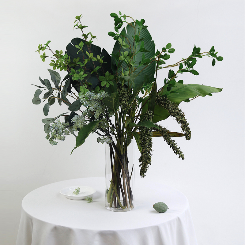 NA Home Flower House Natural Wind Emulation Floral Green Plant Flower Arrangement Hanging Bell Leaf Yugali Leaf Fake Floral Home Decoration Pint