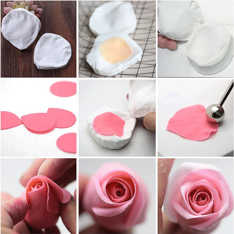 Simulation handmade rose silicone embossed pattern embossed mold face plastic clay Valentine's Day gift dry pace flower cake recommended