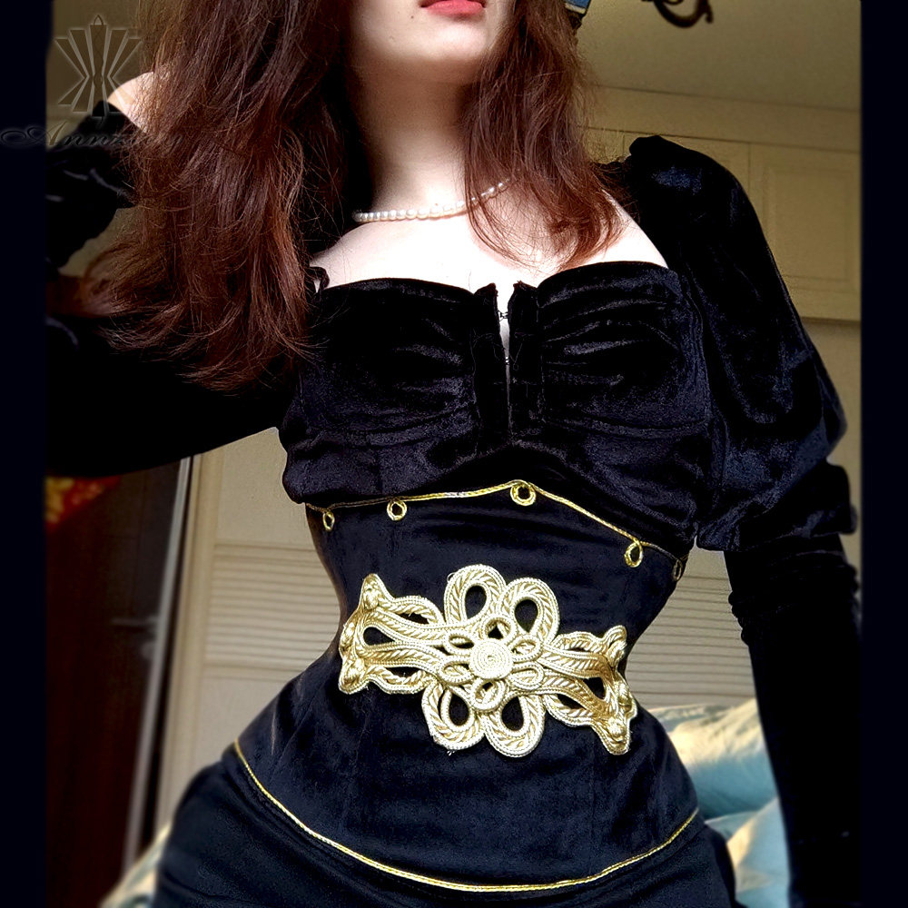 Annzley new black velvet outside wearing short bundle waist steel bone corset palace bunches suit waistcoat waistcoat