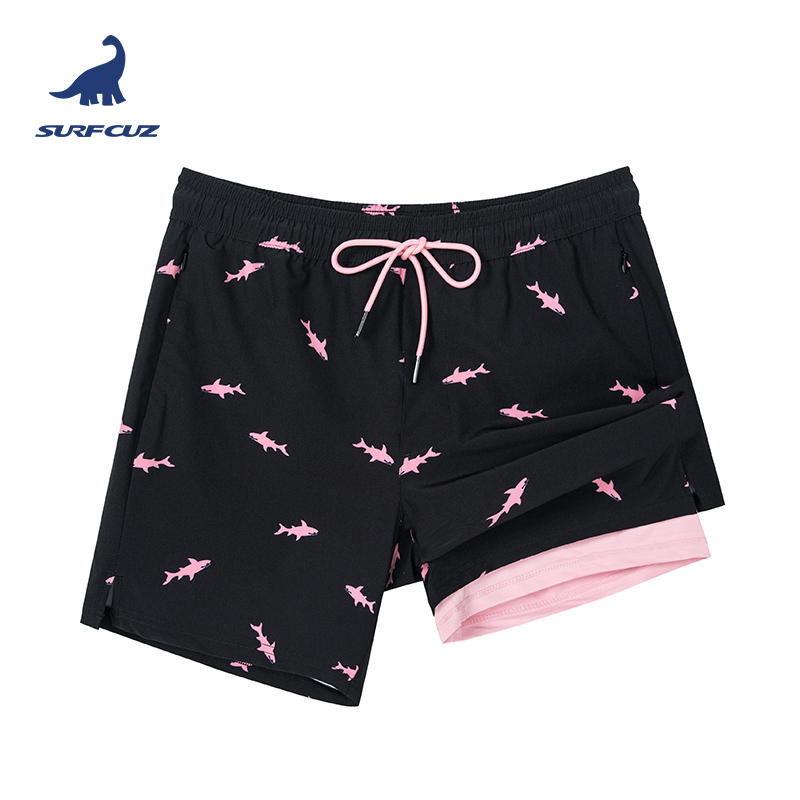 Surfcuz Men's Quick-Drying Water Sports Outdoor Two-In-One Beach Shorts with Lining, Beach Vacation Swimming Trunks