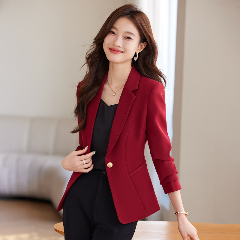 Burgundy Blazer for Women 2025 New Spring and Autumn High-End Style Petite Ladies Elegant Slim Casual Suit