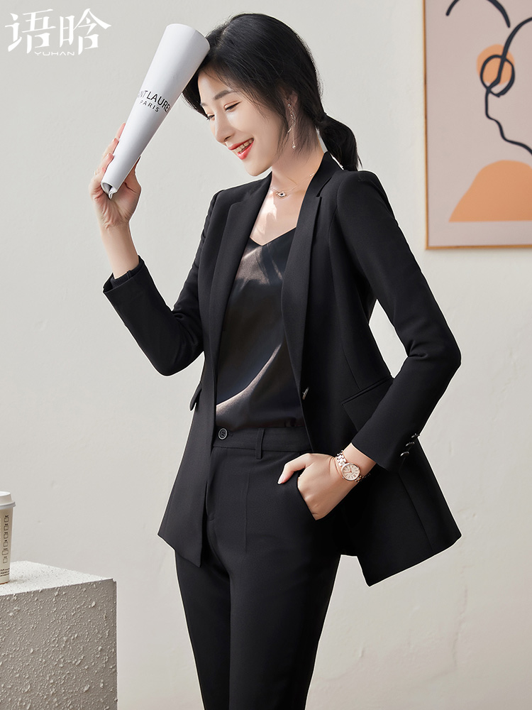 Black blazer women's high-end casual suit Autumn work suit Temperament goddess Fan formal thin suit