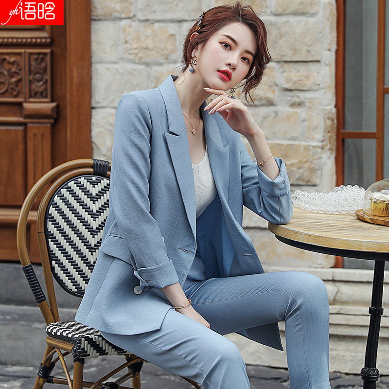 Work Suit Suit Women Blue New Fashion Temperament Senior Feel West Suit Workwear Exam Costume Positive Dress