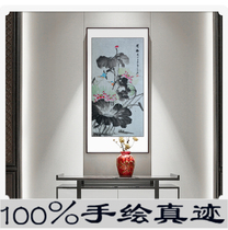 Hand painting flower bird country painting handpainted calligraphy and calligraphy and painting work living room office vertical amplitude lotus drawing core