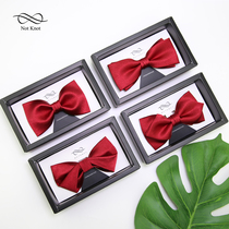 NOTKNOT HIGH-END PURE COLOR HANDMADE MALE WEDDING GROOM BRIDEGROOM Gifts Yingren Butterfly Knot Wine Red Men