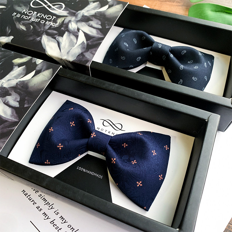 NOTKNOT Classic Dark Flower Wedding Groom and Best Man Host British Tibetan Blue Wedding Bow Tie Men's Bow Tie