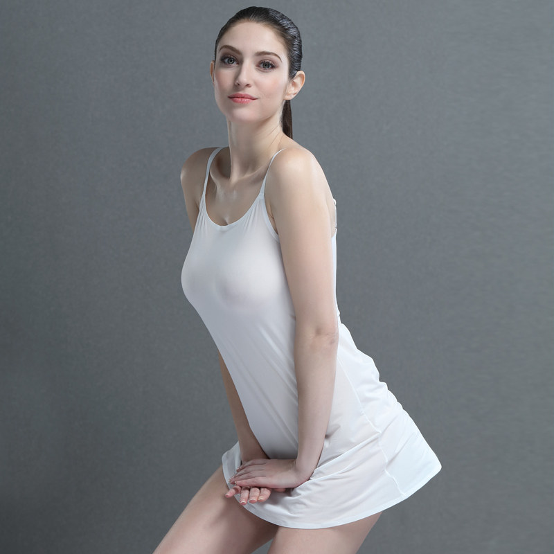 Sexy pajamas women sexy skirt flirting ice silk seamless thin bottoming small sling nightdress hot mid-length summer version