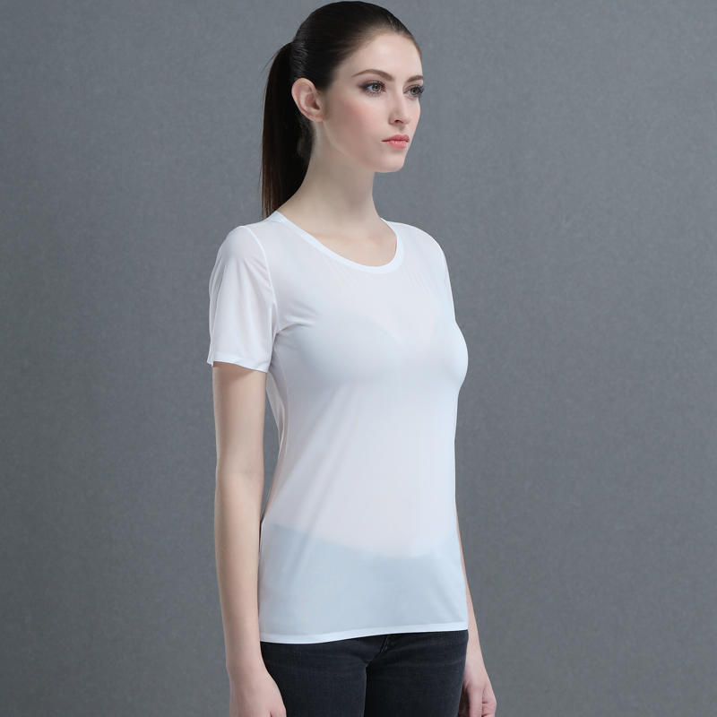 Lady Sexy ice silk knit cardiovert jacket head short style undershirt round collar blouse blouse spring summer dress short sleeve T-shirt woman white