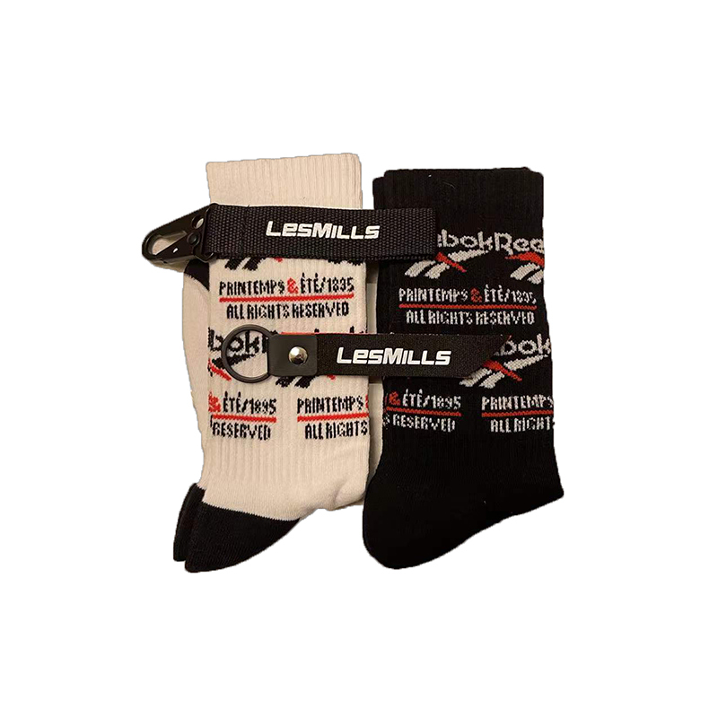 Suitable for Reebok Lm Course Group Exercise, High-Top Pure Cotton Fitness Aerobic Training Dance Running Socks for Men and Women, Black and White