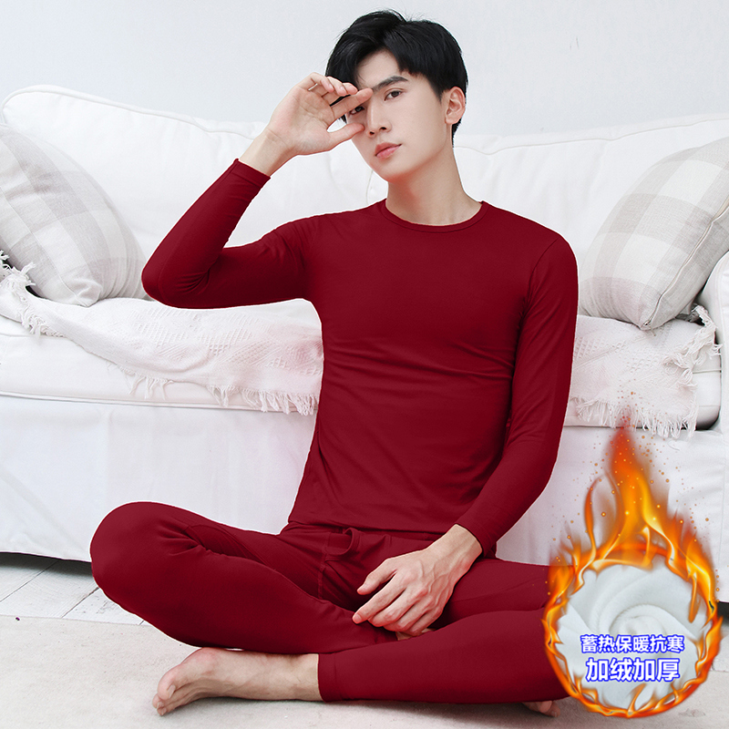 đồ lót ấm mens hai mảnh bộ cotton dày cộng với mens nhung bông áo len quần áo mùa đông trẻ chặt chẽ mùa thu được thiết lập.