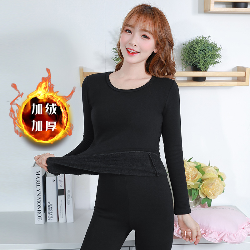 Warm Underwear Lady Gvet Thickened Pure Cotton Student Teen Cotton Sweatshirt Tight Fit Body Autumn Clothes Autumn Pants Suit Woman