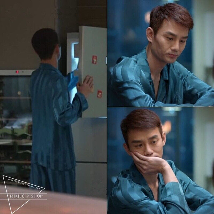 Ice silk sleepwear men's spring and autumn long sleeves thin strips of streaks men's large size two style suit brands Home Clothing Stars Same Money