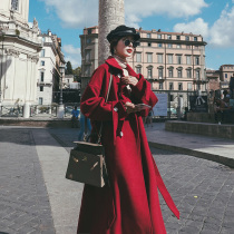 New Years festive red woolen coat womens mid-length high-end sense temperament autumn winter 2021 new tweed coat thick