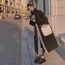 Splice black down cotton jacket 2021 new female winter long knee cotton-padded jacket loose bf padded jacket