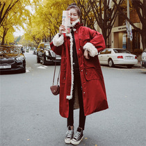 Red tooling Pike down cotton jacket women cashmere thick lamb coat winter 2021 New loose bf padded jacket tide