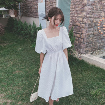 French orange stalk white dress female small man summer waist open back temperament sweet first love gentle doll skirt