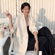 Hong Kong wind Net red temperament White small suit jacket female spring and autumn Korean version of British style loose fashion leisure ins tide