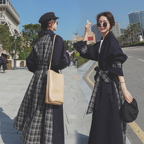chic English windbreaker women long spring and autumn 2021 new fashion temperament Korean loose plaid mosaic jacket
