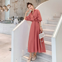 Haute Couture French Hepburn shirt dress womens spring and autumn 2022 new style waist thin temperament long skirt