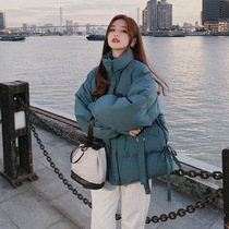 Down cotton dress womens ins ChaoGang style cotton coat short style small size cotton jacket winter coat thick loose bread jacket