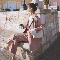 Net red high-end feeling fried street pink suit suit women Spring and Autumn Korean version of loose British style fashion casual small suit