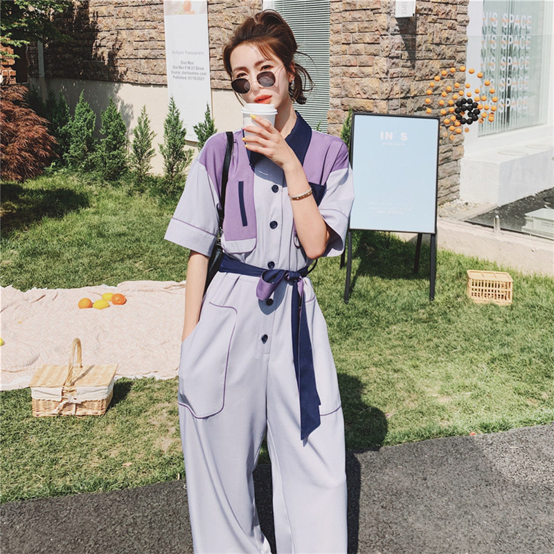 Collision Color Tooling Broadlegged Pants Suit Women's Summer 2022 New Thin Superior Design Sensation the goddess Fan