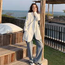 White fashion casual British advanced design sense niche blazer women Spring and Autumn Korean loose lace suit
