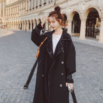 Black windbreaker women long English style 2021 Spring and Autumn new fashion temperament knee Korean loose coat