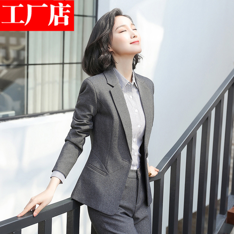 Gray Blazer for Women 2026 New Spring and Autumn Elegant Business Attire Suit Front Desk Work Uniform Formal Wear