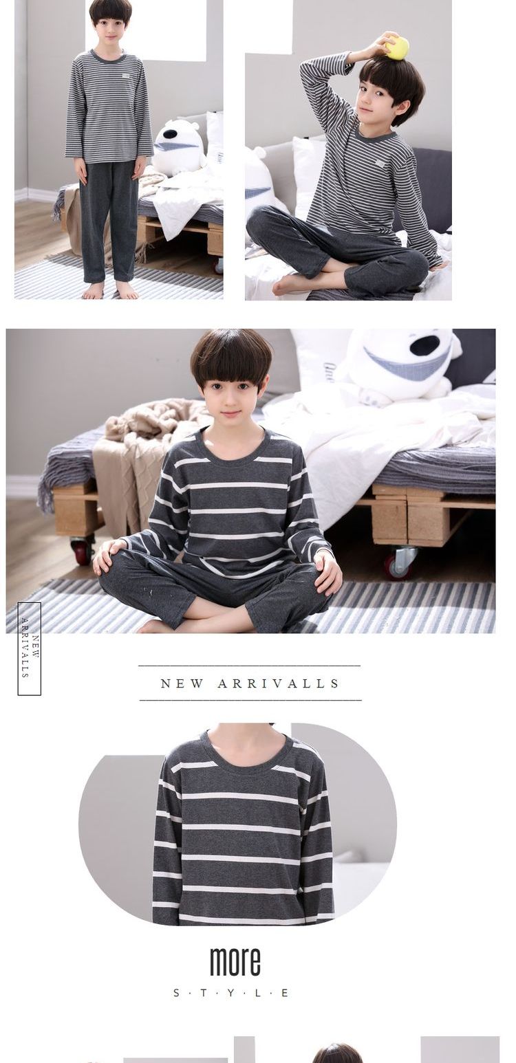 Bộ đồ ngủ nam dài tay cotton mùa xuân và mùa thu hoạt hình học sinh trung học cơ sở và thanh thiếu niên 15 bộ đồ trẻ em lớn 12-18 tuổi đồ mặc nhà cao cấp