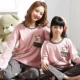 Bộ đồ ngủ mùa hè cho bố mẹ và bé bộ đồ cotton dài tay phù hợp với phim hoạt hình dễ thương của mẹ và con gái