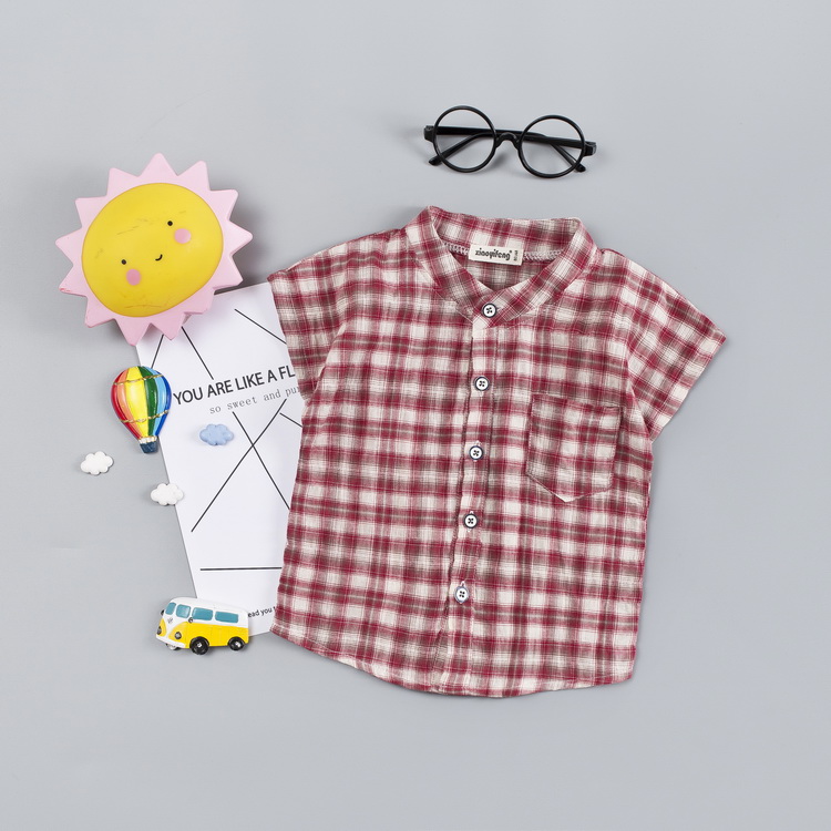Áo sơ mi nam tay ngắn cho bé mùa hè Áo cotton nửa tay 2019 mùa hè bé kẻ sọc phần mỏng - Áo sơ mi sơ mi cộc tay bé trai