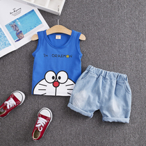 Male Baby 1 Vest Suit 2-3-4 Year Old Boy Sleeveless Cartoon Korean Version Shorts Children Summer Clothes Baby Boomer Clothes