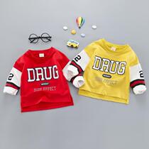 Boy Spring Autumn Season Long Sleeve T-Shirt Baby Pure Cotton Beating Undershirt Spring Clothing Children Round Collar Blouses Children 1-2-3-4 years old